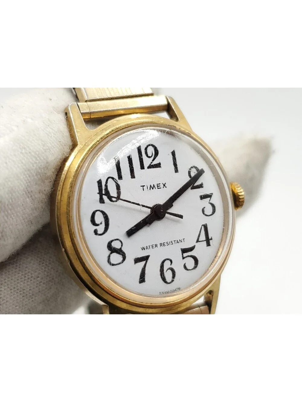 Vintage Timex Marlin Big Reader Mechanical  30mm Watch Running Gold Tone